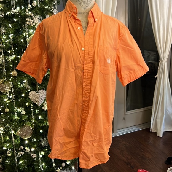 Chaps orange shortsleeve button up collar men’s shirt​​ - Picture 2 of 8